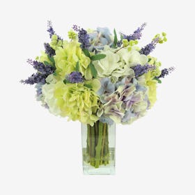 Hydrangeas and Lavender in Vase - Green / Purple