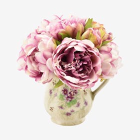 Peony Floral Arrangement in Painted Pitcher - Purple