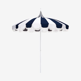 Pagoda Patio Fringe Umbrella - White / Navy