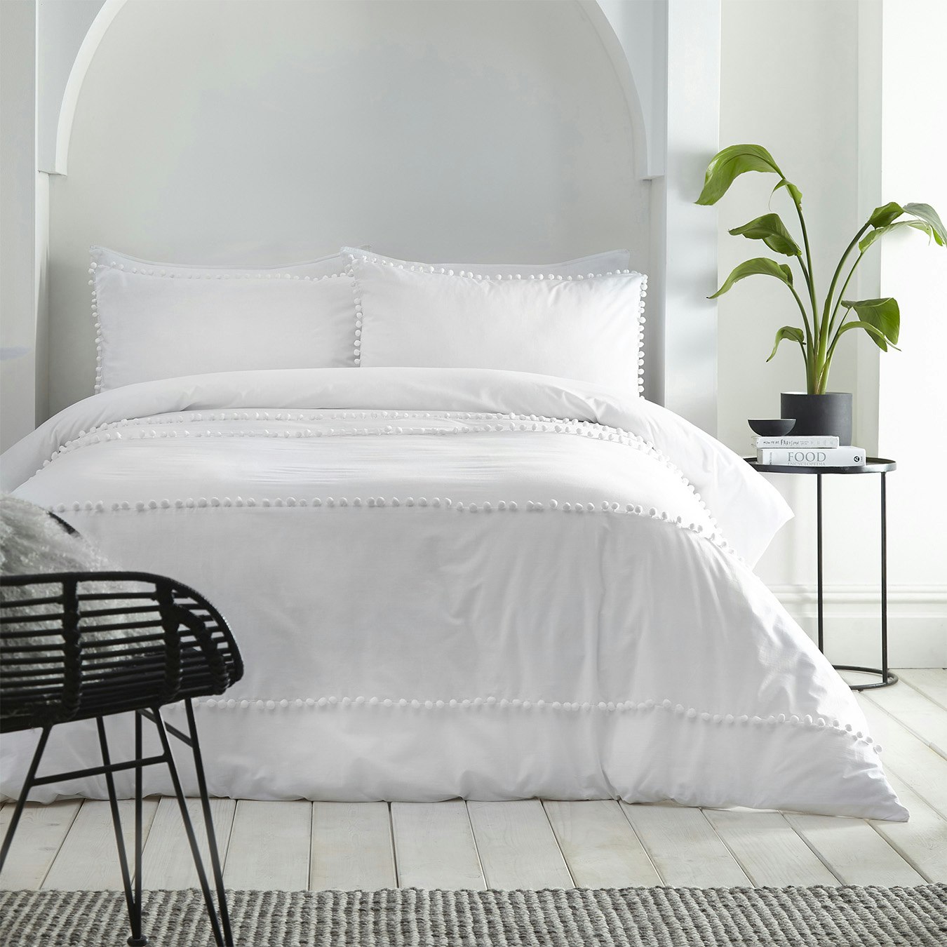 Lyra Pom Pom Duvet Cover Set - White by Appletree Boutique
