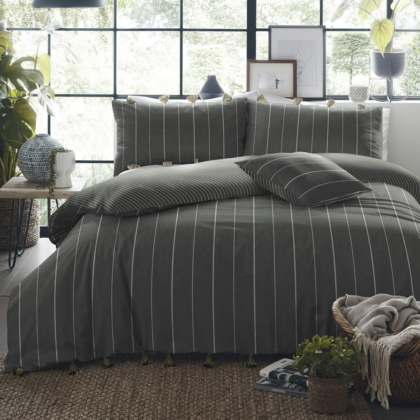 Delta Stripe Duvet Cover Set - Slate by Appletree Loft