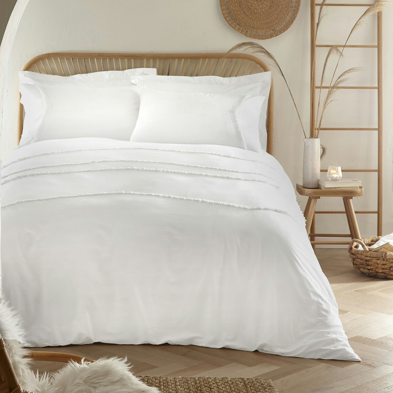 Tabitha Chevron Duvet Cover Set with Tassel - White by Appletree Loft