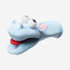 Hugh the Hippo Hand Puppet - Blue - Organic Cotton Yarn - Hand-Knitted