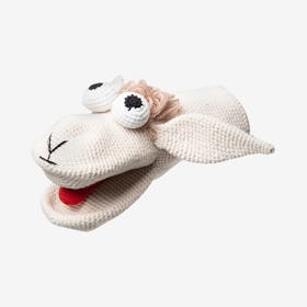 Lena the Llama Hand Puppet - Beige - Organic Cotton Yarn - Hand-Knitted