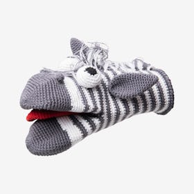Zena the Zebra Hand Puppet - Black / White - Organic Cotton Yarn - Hand-Knitted