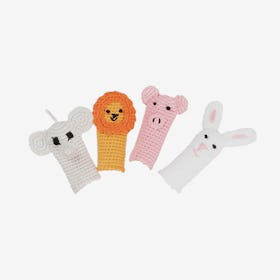 Explorers  Animal Finger Puppets - Multicoloured - Organic Cotton Yarn - Set of 4 - Hand-Knitted