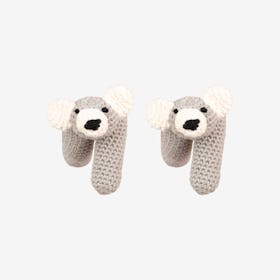 Runner Koala Two Finger Puppets - Grey - Organic Cotton Yarn - Set of 2 - Hand-Knitted