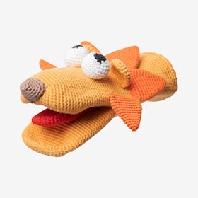Louis the Lion Hand Puppet - Orange - Organic Cotton Yarn - Hand-Knitted