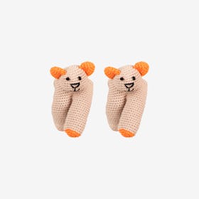 Runner Bear Two Finger Puppets - Brown - Organic Cotton Yarn - Set of 2 - Hand-Knitted