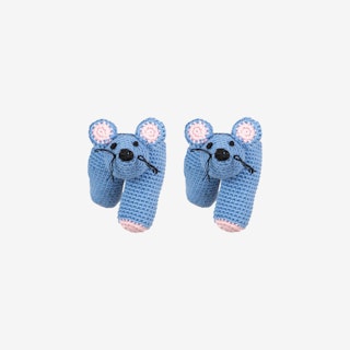 Runner Mouse Two Finger Puppets - Blue - Organic Cotton Yarn - Set of 2 - Hand-Knitted