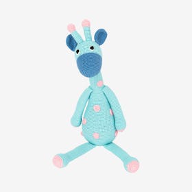 Gus the Giraffe Stuffed Animal - Turquoise - Organic Cotton Yarn - Hand-Knitted