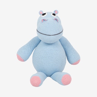 Hugh the Hippo Stuffed Animal - Blue - Organic Cotton Yarn - Hand-Knitted