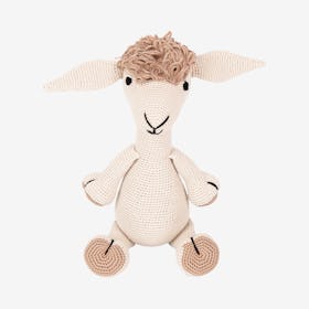 Lena the Llama Alpaca Stuffed Animal - Beige - Organic Cotton Yarn - Hand-Knitted