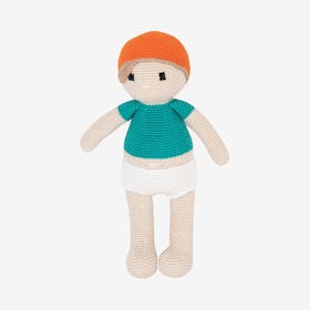 Liam the Baby Boy Baby Doll - Multicoloured - Organic Cotton Yarn - Hand-Knitted