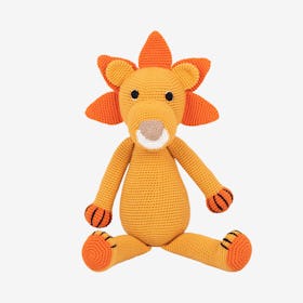 Louis the Lion Stuffed Animal - Orange - Organic Cotton Yarn - Hand-Knitted