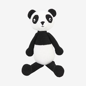 Poldo the Panda Stuffed Animal - Black White - Organic Cotton Yarn - Hand-Knitted