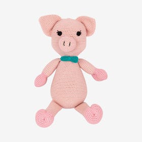 Purdy the Pig Stuffed Animal - Pink - Organic Cotton Yarn - Hand-Knitted