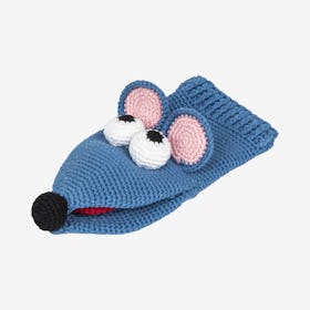 Micky the Mouse Hand Puppet - Blue - Organic Cotton Yarn - Hand-Knitted