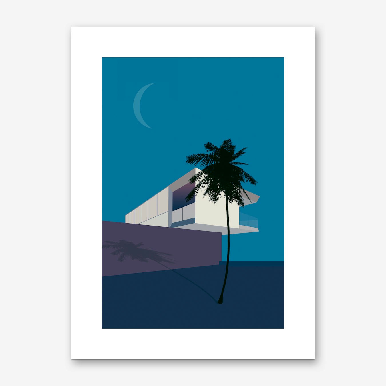Modern Minimal House Art Print Poster in Blue for Living Room Wall by Rowdy Space Framed