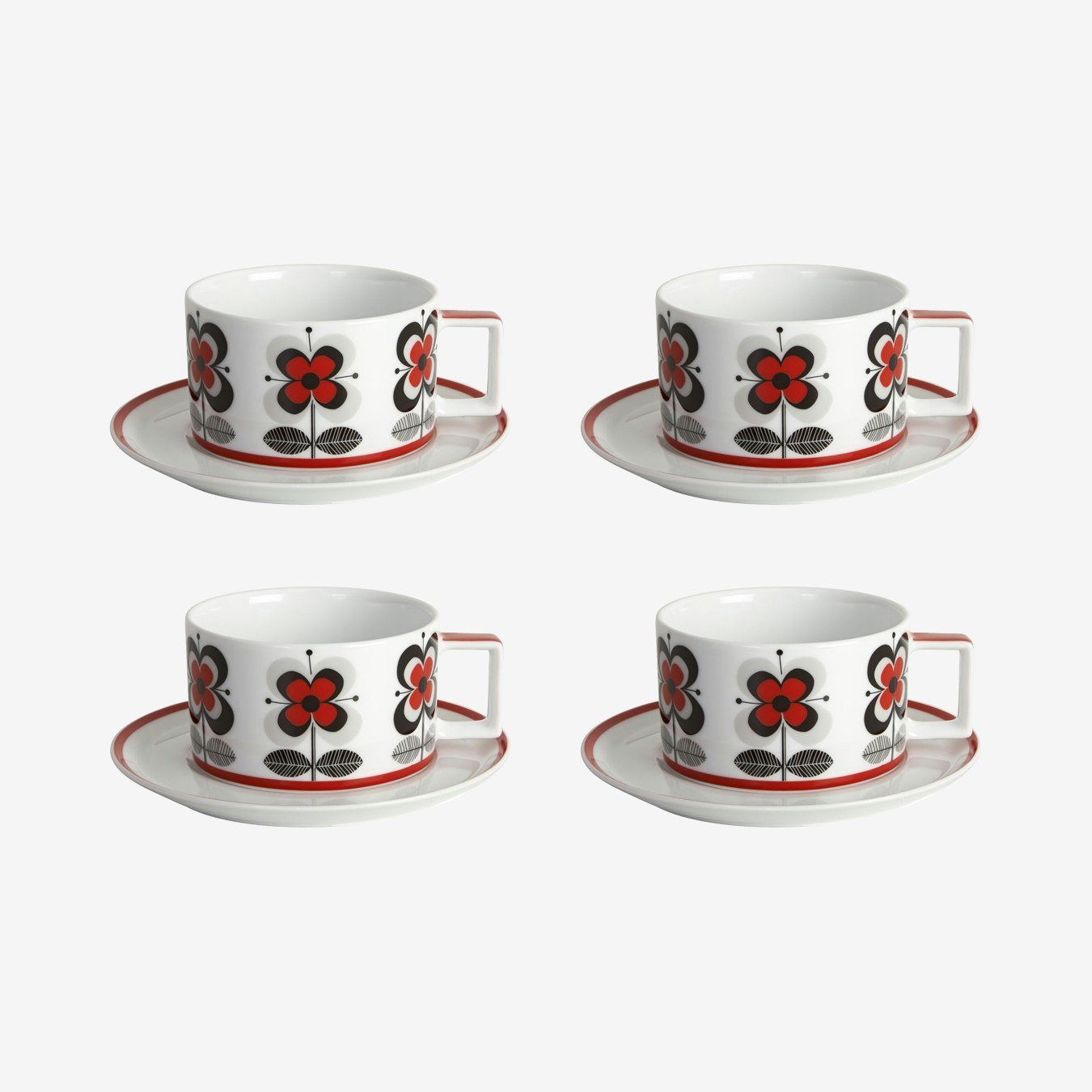 Stockholm Teacups and Saucers - Red - Set of 4 by Fairmont & Main