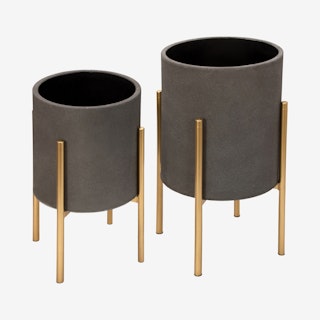 Planters with Stand - Dark Grey - Set of 2