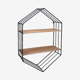 Metal / Wood Hexagon Shelf - Brown / Black