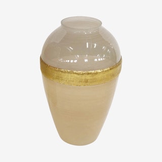 Glass Ginger Vase with Brass Band - Beige