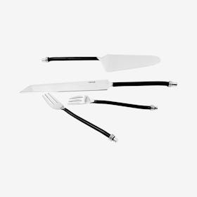 Cake Server, Knife and Forks - Black - Set of 4