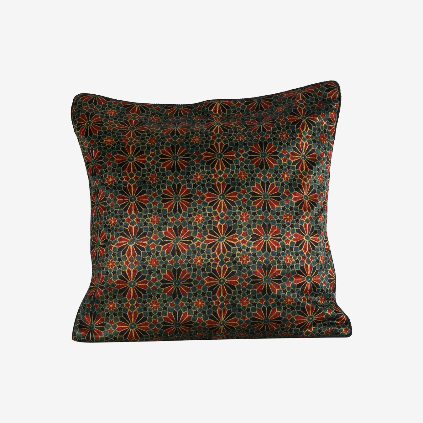 Geometric Flowers Cushion Cover - Red / Black - Silk by Sveže