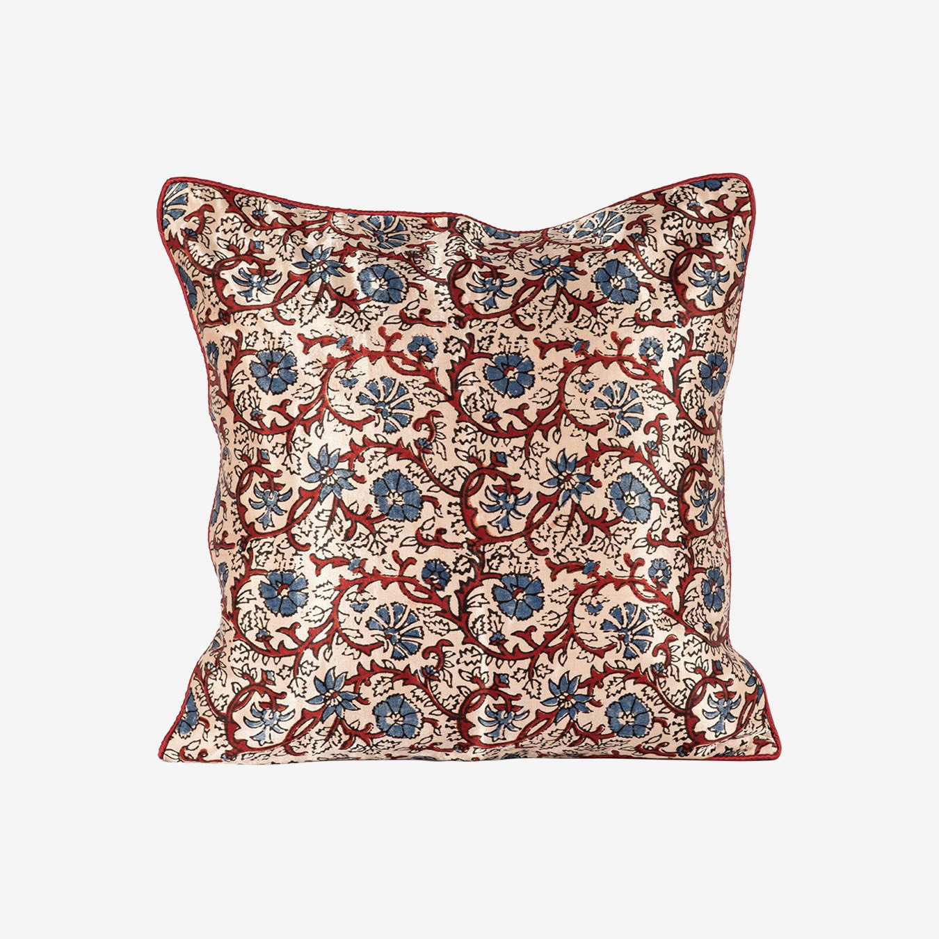 Floral Vine Cushion Cover - Blue / Red - Silk by Sveže