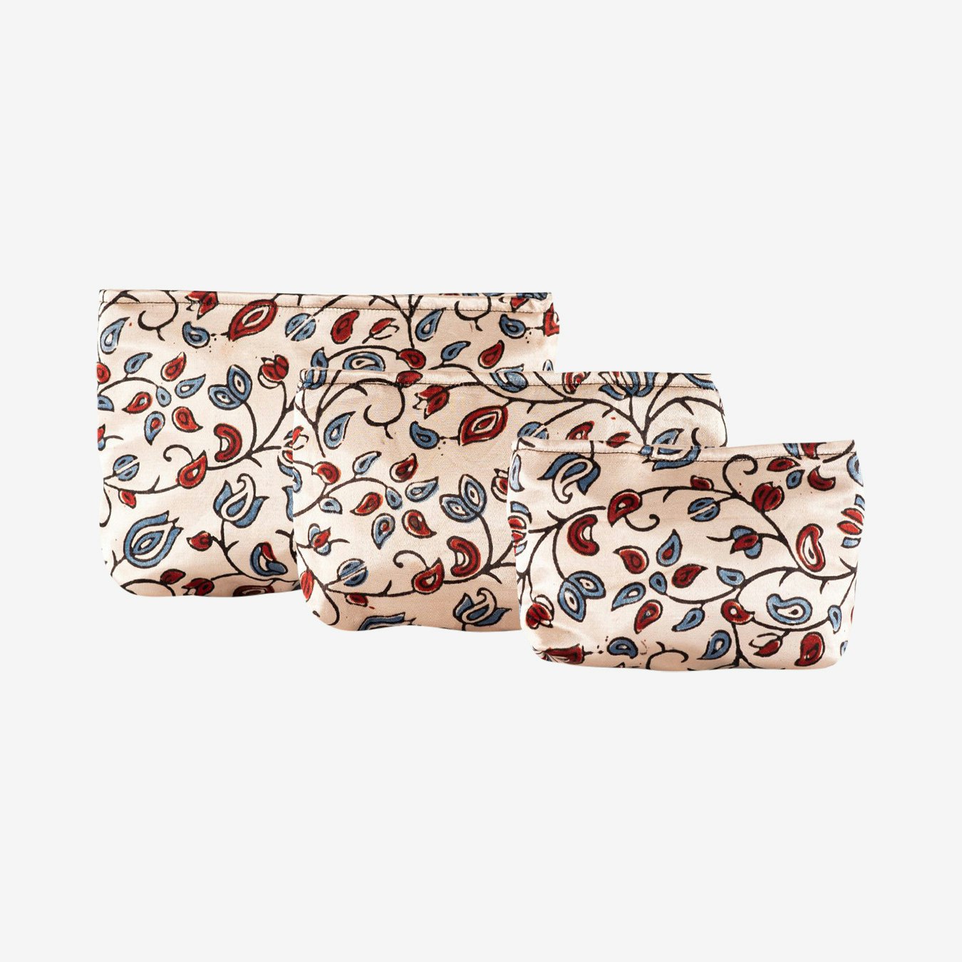 Floral Travel Cases - Off White / Red / Blue - Set of 3 by Sveže