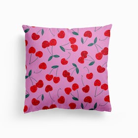 Happy Fruit Cheerful Cherries Canvas Cushion