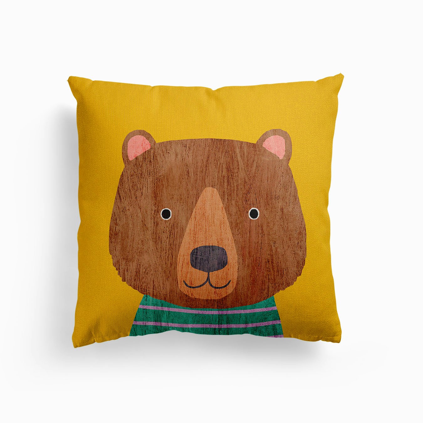 Bear Mustard Canvas Cushion by Kate McFarlane