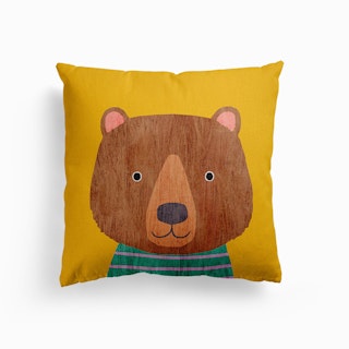 Bear Mustard Canvas Cushion