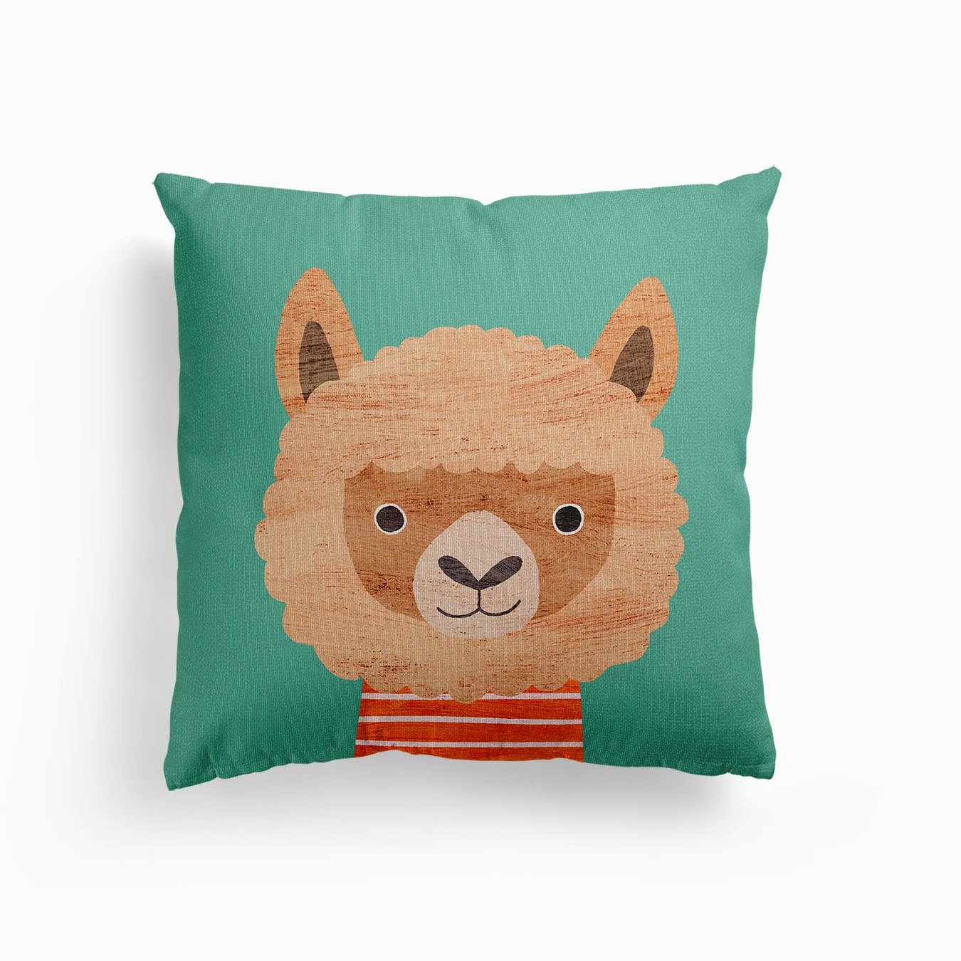 Alpaca Teal Canvas Cushion by Kate McFarlane
