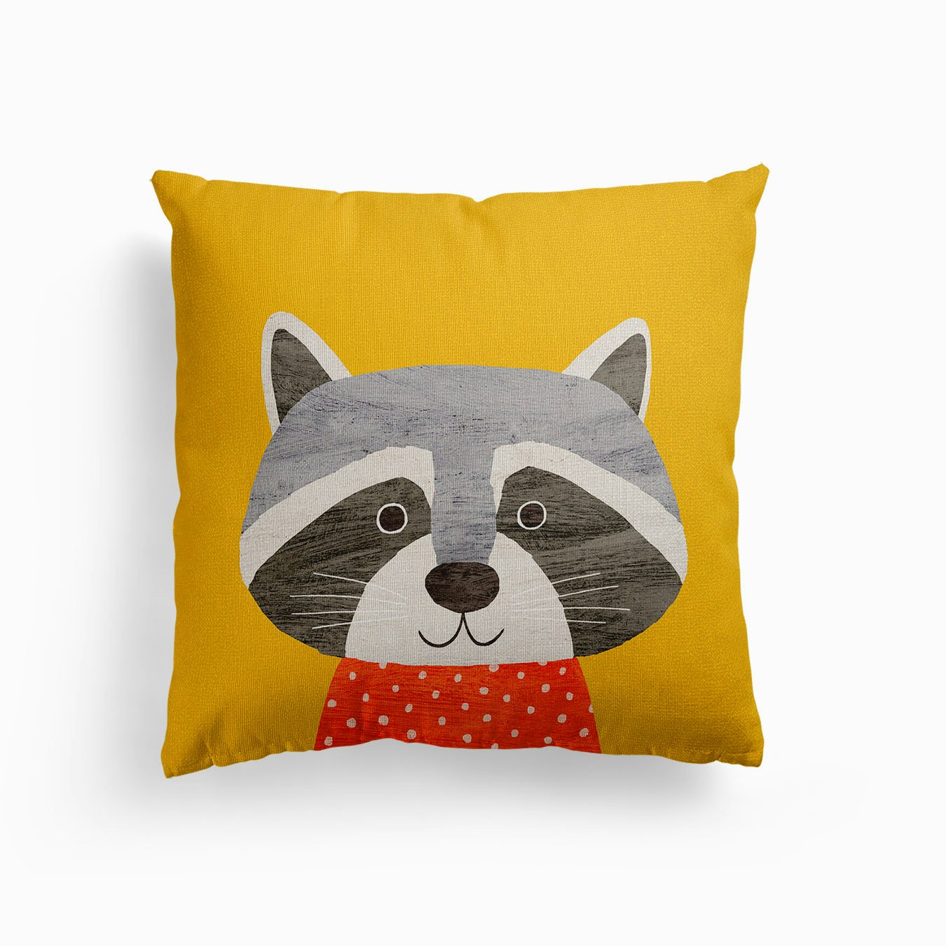 Racoon Yellow Canvas Cushion by Kate McFarlane