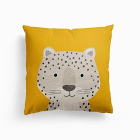 Snow Leopard Yellow Canvas Cushion