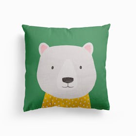 Polar Bear Green Canvas Cushion