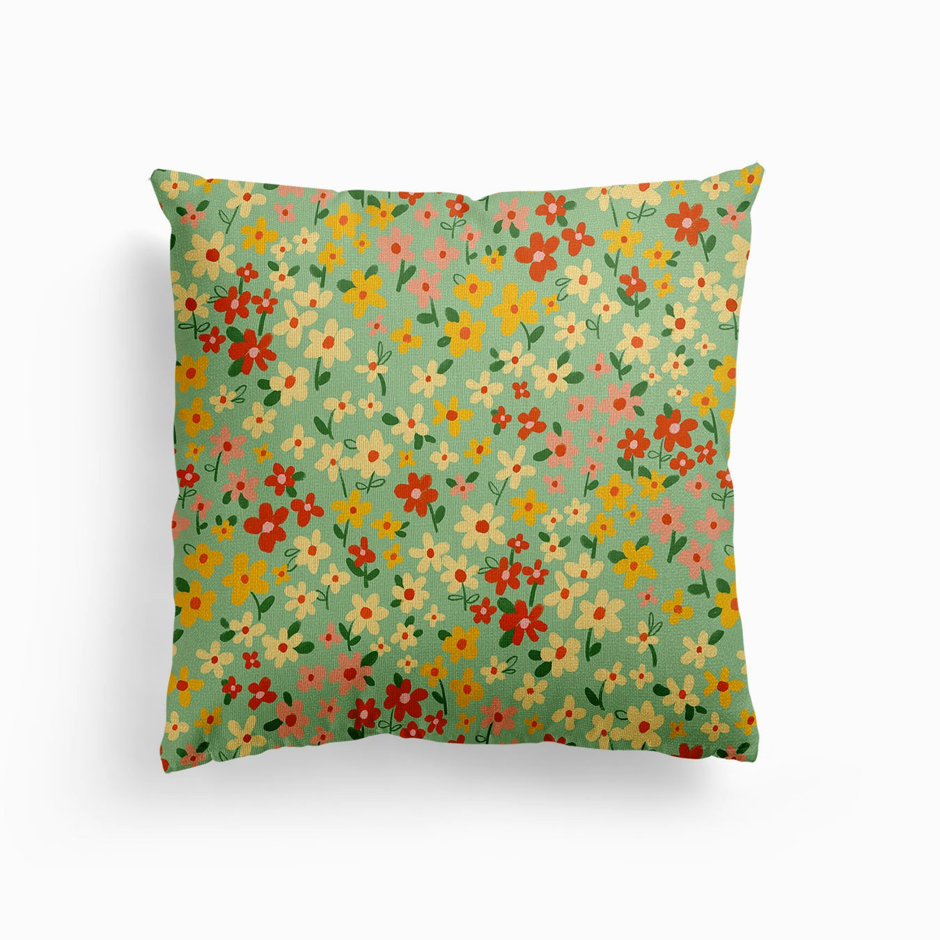 Meadow Ditsy Floral Pattern Seafoam Canvas Kissen