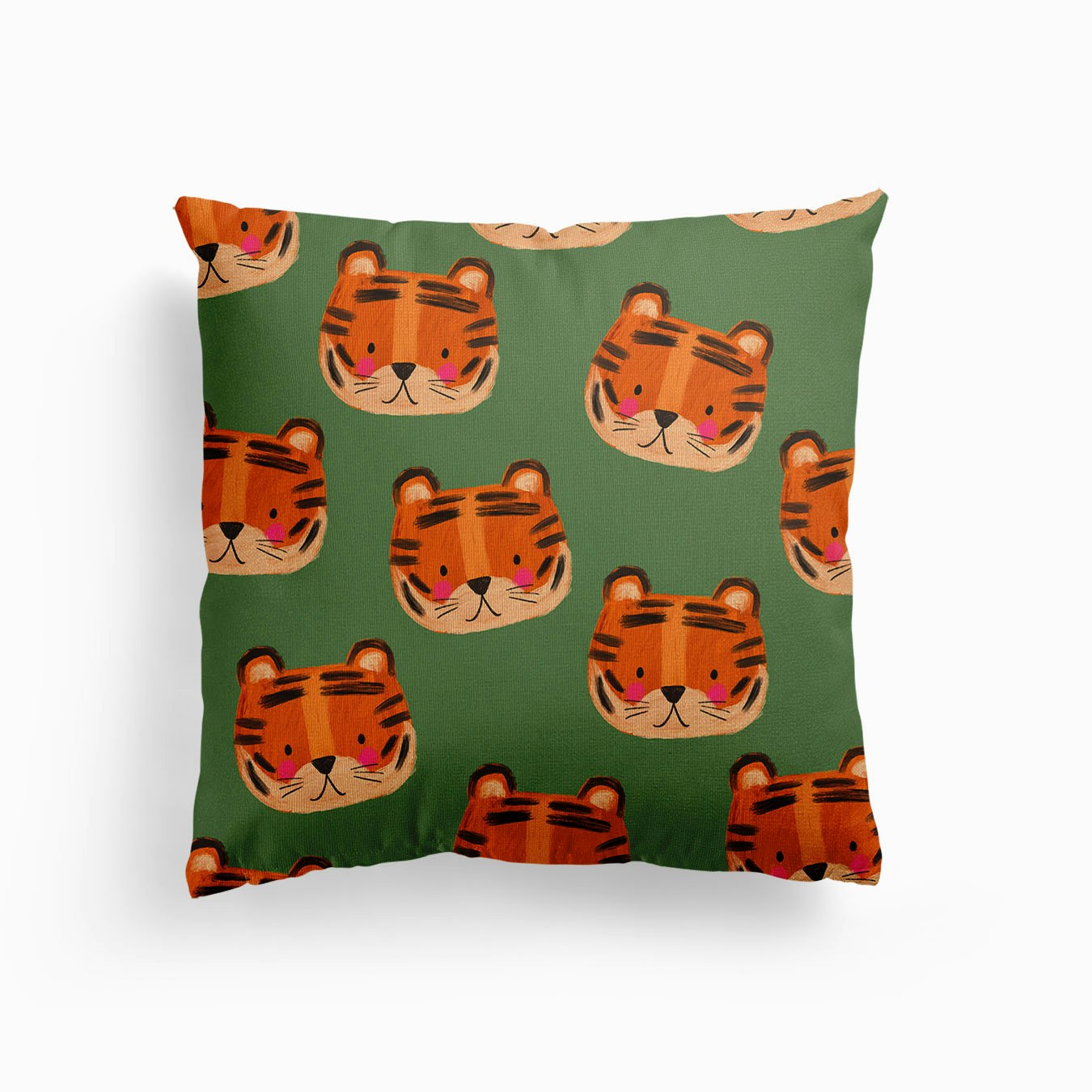 Tiger Pattern Green Canvas Cushion by Kate McFarlane