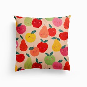 Happy Fruit Apples And Pears Canvas Cushion
