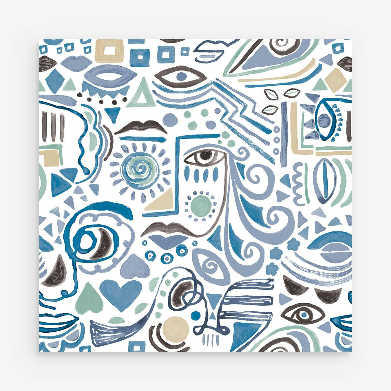 RoomMates RMK11899RL Blue and Green Mod Faces Peel and Stick Wallpaper