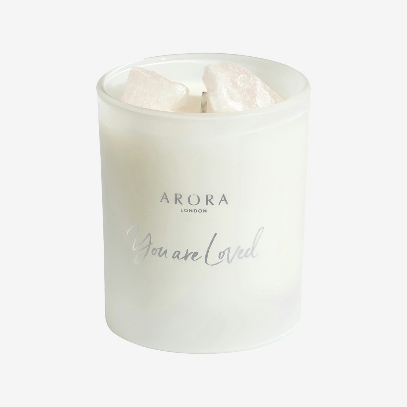 You Are Loved Rose Quartz Crystal Candle by Arora London