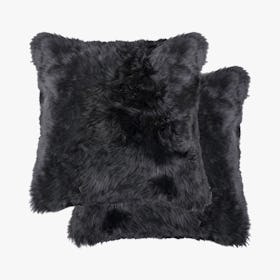 New Zealand Sheepskin Square Pillows - Black - Set of 2