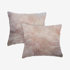 New Zealand Sheepskin Square Pillows - Blush - Set of 2