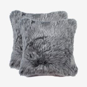 New Zealand Sheepskin Square Pillows - Grey - Set of 2