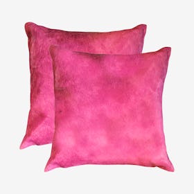 Torino Cowhide Square Pillows - Fuchsia - Set of 2