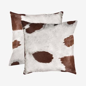 Torino Kobe Cowhide Square Pillows - White / Brown - Set of 2