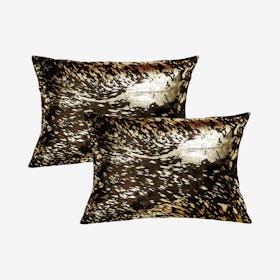 Torino Scotland Cowhide Pillows - Chocolate / Gold - Set of 2