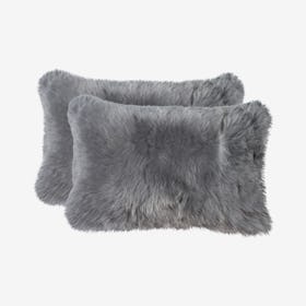New Zealand Sheepskin Pillows - Grey - Set of 2